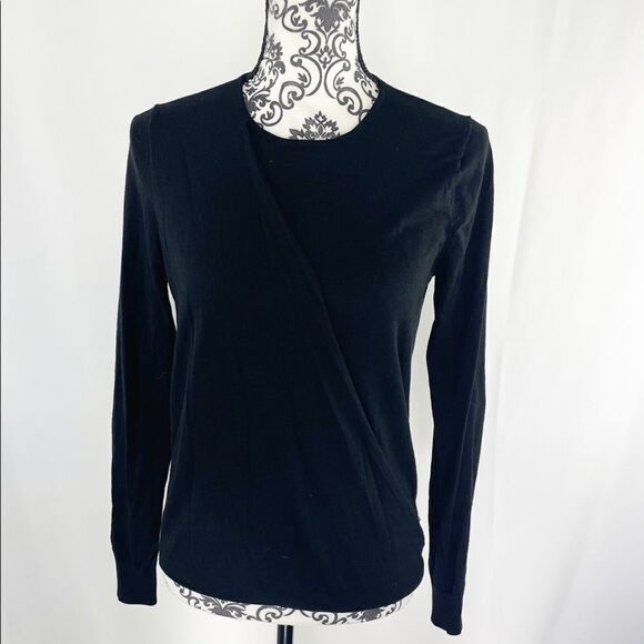 Theory Wool & Silk Faux Wrap Black Sweater - Picture 1 of 8